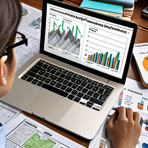 Home 4 **A person studying city planning materials, surrounded by books, notes, and diagrams, with a laptop displaying research data. The scene should convey a focused and organized approach to learning, highlighting the importance of a personalized study roadmap.**