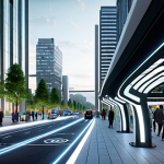 Smart City Innovation**

"A futuristic cityscape showcasing advanced smart technologies, featuring sleek, modern architecture integrated with green spaces. Depict smart streetlights with sensors, electric vehicle charging stations, and elevated pedestrian walkways. The scene emphasizes data-driven urban planning with holographic displays showing real-time traffic flow and energy consumption. Fully clothed pedestrians are visible, engaging with the environment. Safe for work, appropriate content, fully clothed, professional, perfect anatomy, correct proportions, natural pose, high resolution, realistic."

**