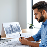 **

"A professional urban planner in a modern office, reviewing blueprints for a sustainable city project, fully clothed, modest attire, appropriate content, safe for work, perfect anatomy, correct proportions, well-formed hands, natural pose, professional environment, clean and organized, showcasing innovative design elements, family-friendly"

**